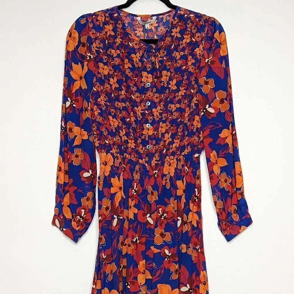 Tucker Juliette Dress Teal Petals in Starlight in Silk Crepe de Chine Midi